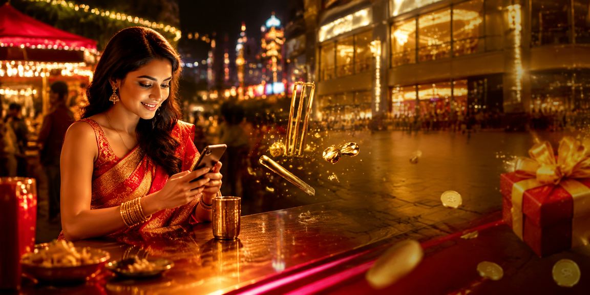 Indian cricket betting scene with player in traditional saree