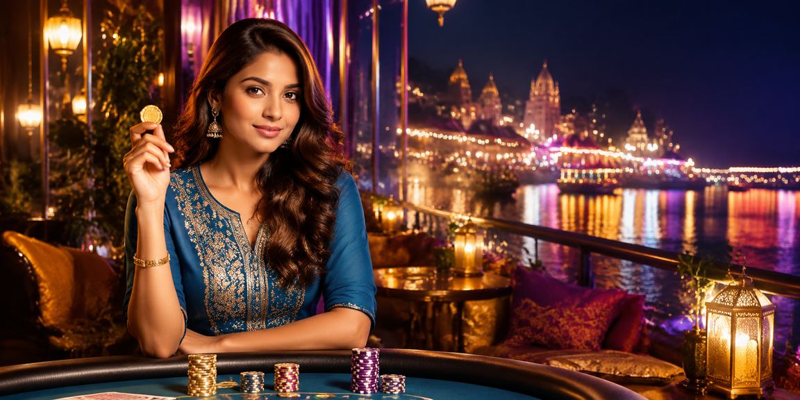 Teen Patti card game played on mobile by Indian woman in traditional clothing