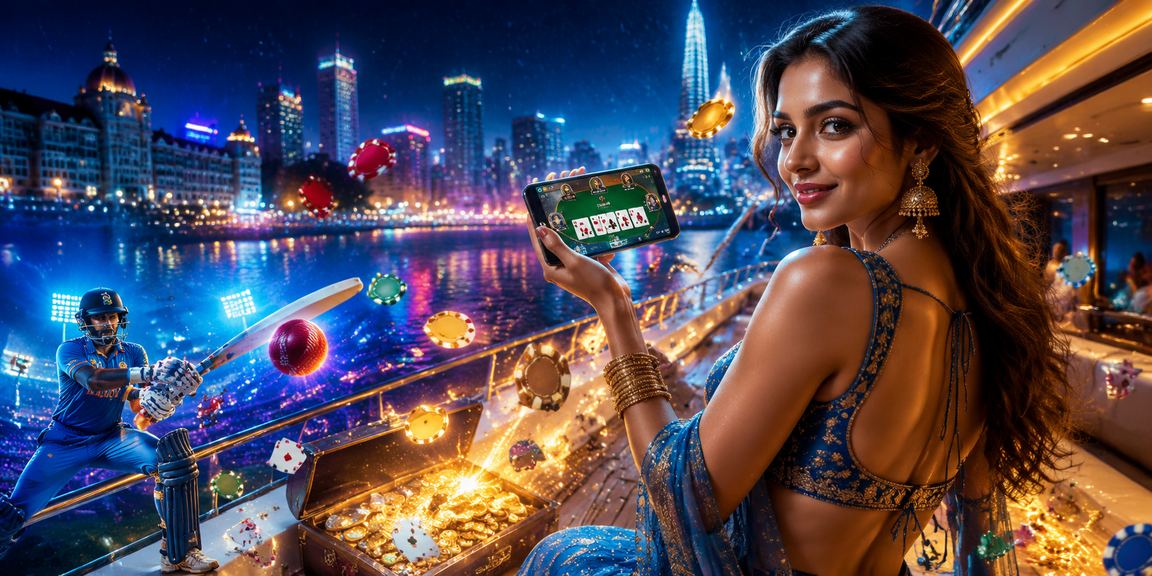 Mumbai cricket betting scene with blue and gold themes